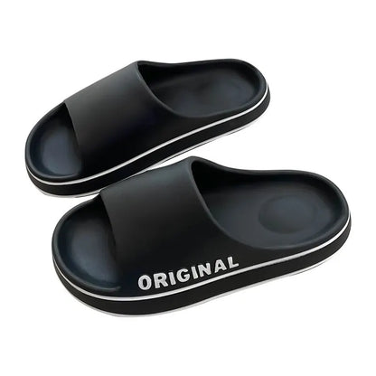 Feslishoet-Men's and women's letter beach slippers, beach slides, solid document, optical sole, coordinating indoor shoes, summer couple sandals