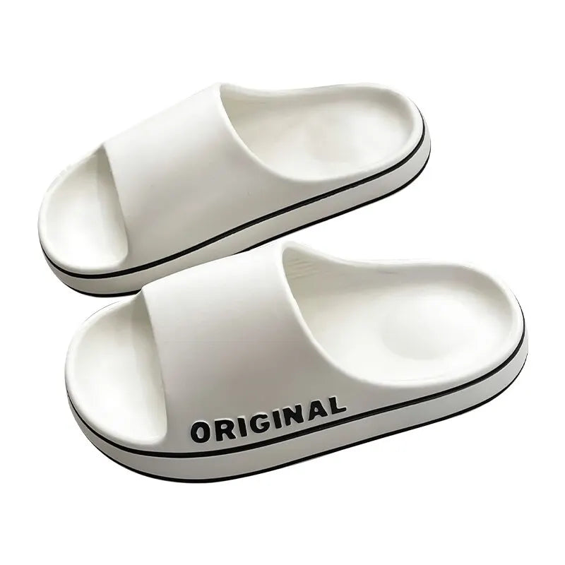 Feslishoet-Men's and women's letter beach slippers, beach slides, solid document, optical sole, coordinating indoor shoes, summer couple sandals