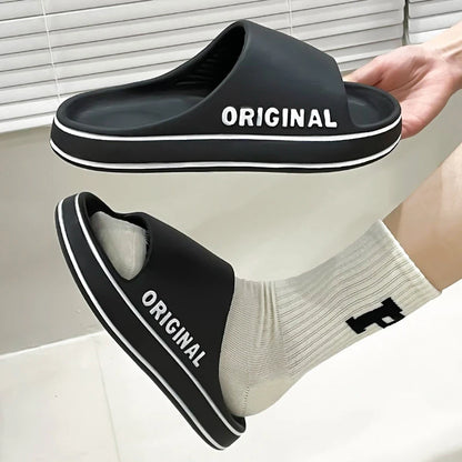 Feslishoet-Men's and women's letter beach slippers, beach slides, solid document, optical sole, coordinating indoor shoes, summer couple sandals
