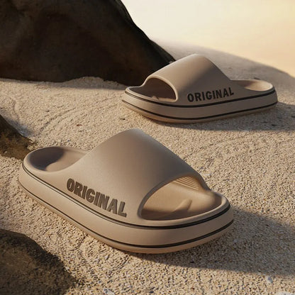 Feslishoet-Men's and women's letter beach slippers, beach slides, solid document, optical sole, coordinating indoor shoes, summer couple sandals